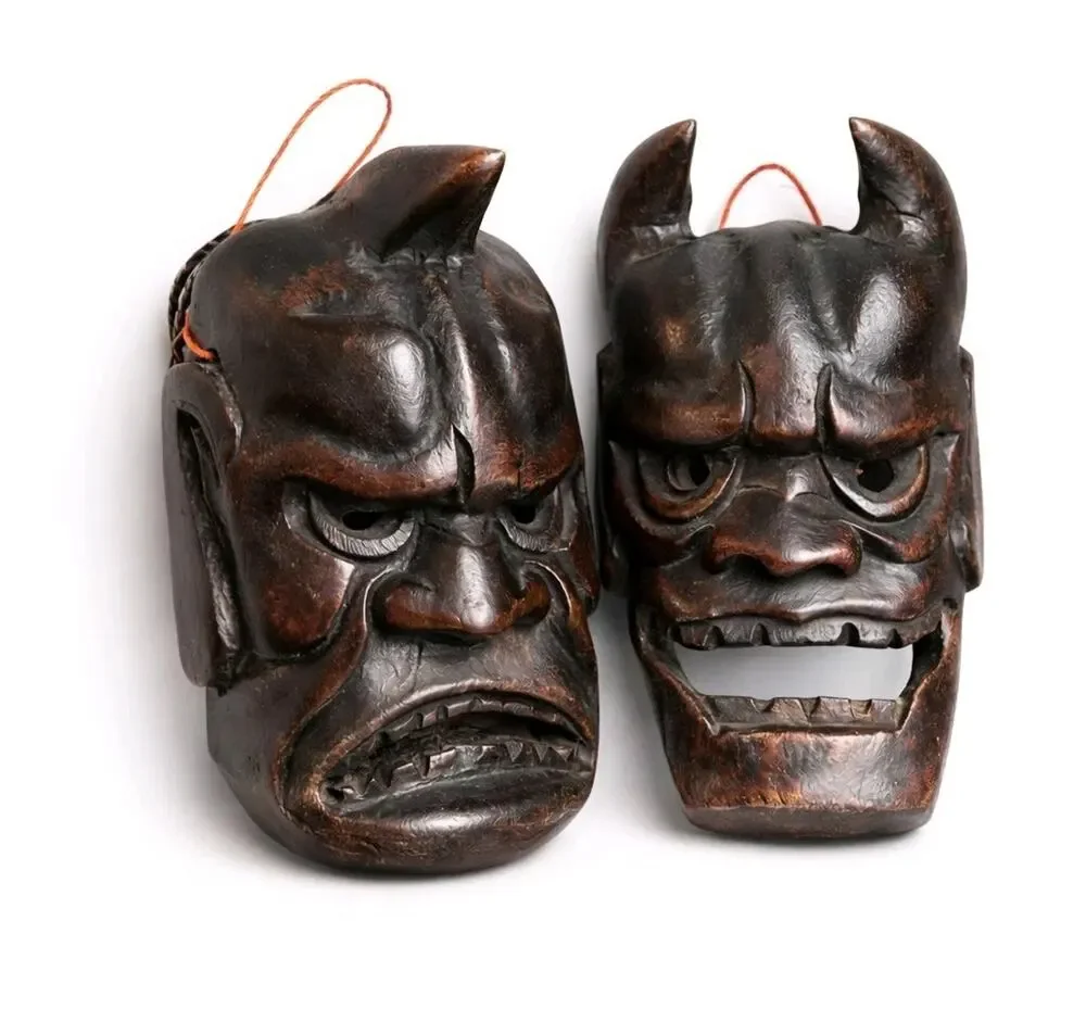 Vintage Japanese Hannya Oni Mask Wood Carved Noh Demon 6